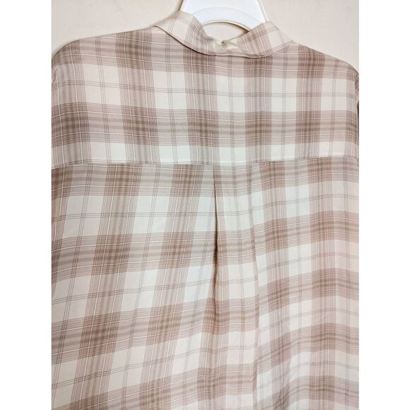 Aritzia Wilfred Alma Brown and Cream Silk Plaid Button Down Shirt Women's Size S - Picture 11 of 13